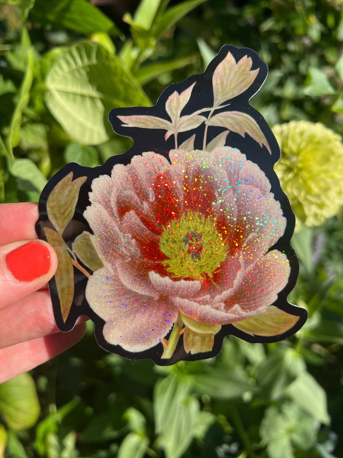 Peony Flower Glitter STICKER 3 Inch