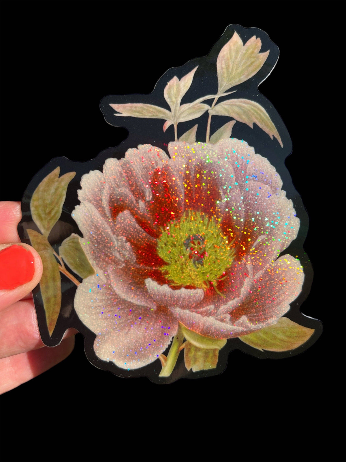 Peony Flower Glitter STICKER 3 Inch