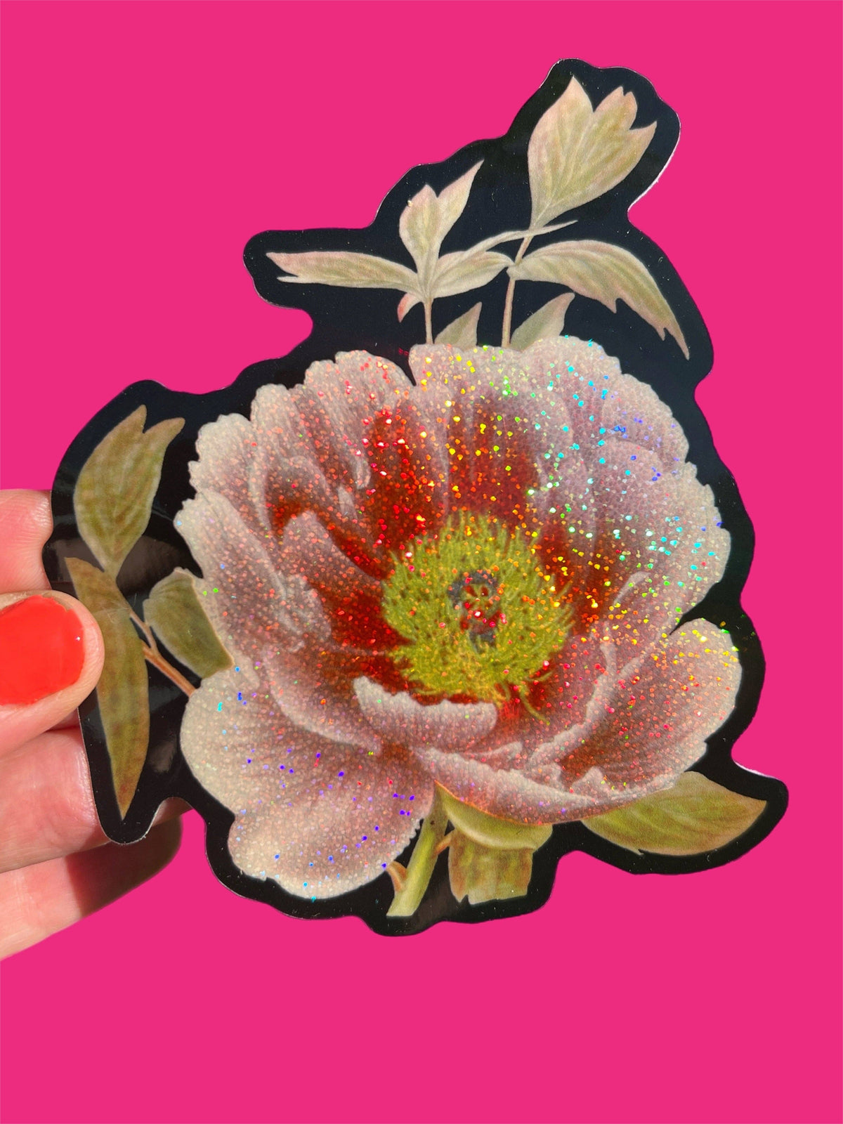 Peony Flower Glitter STICKER 3 Inch